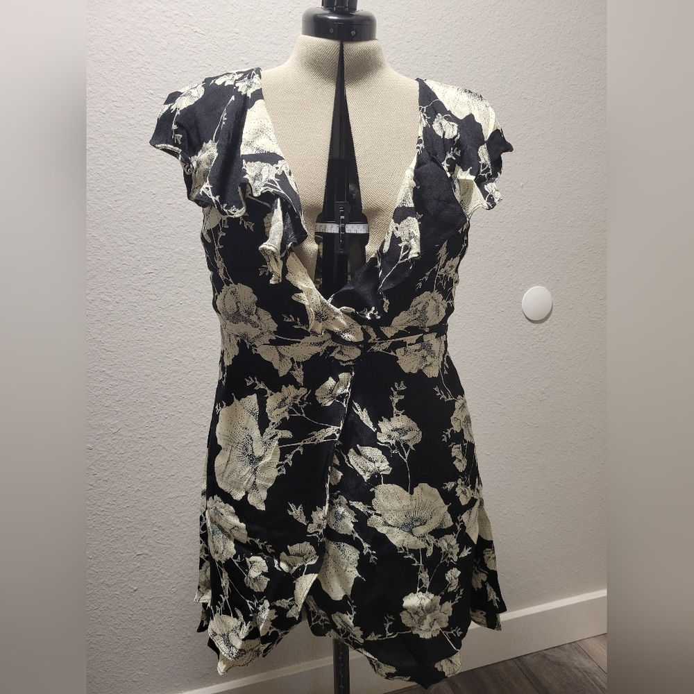 Free People Black and Cream Floral Top